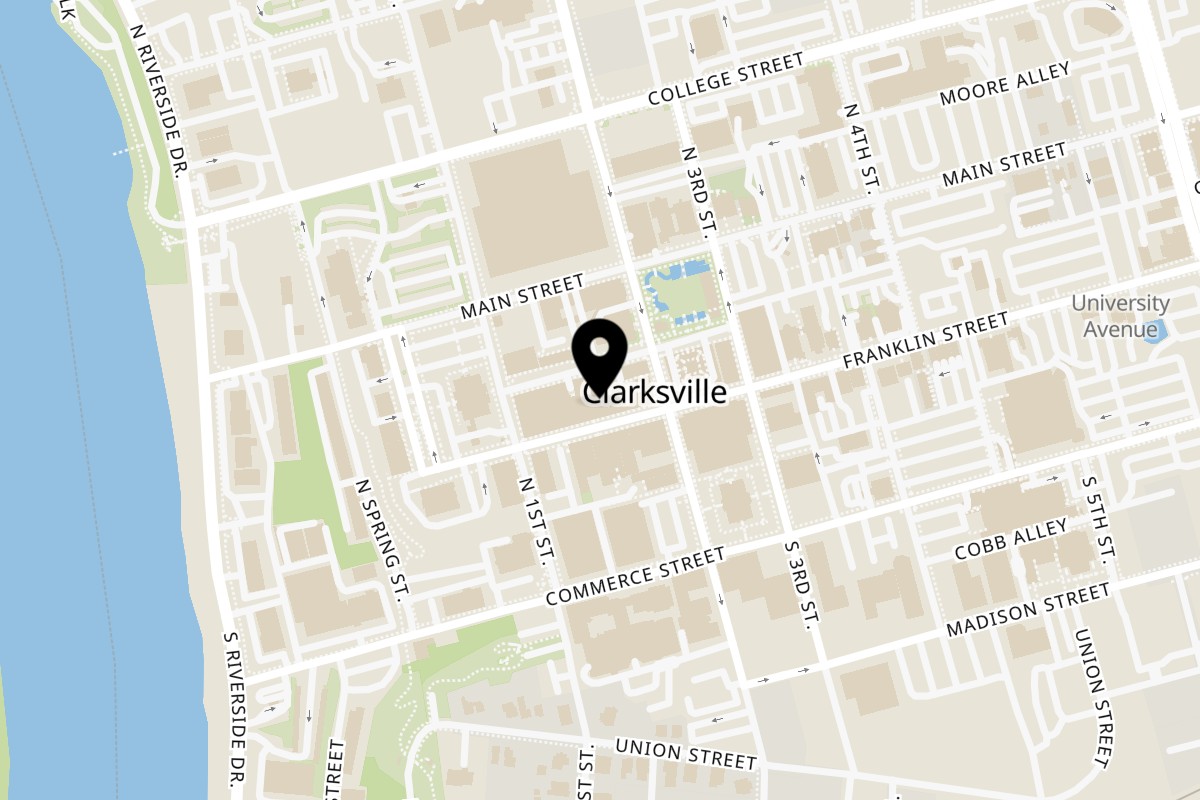 Map showing the location of Calle Taco Clarksville on 125 Franklin St in Clarksville